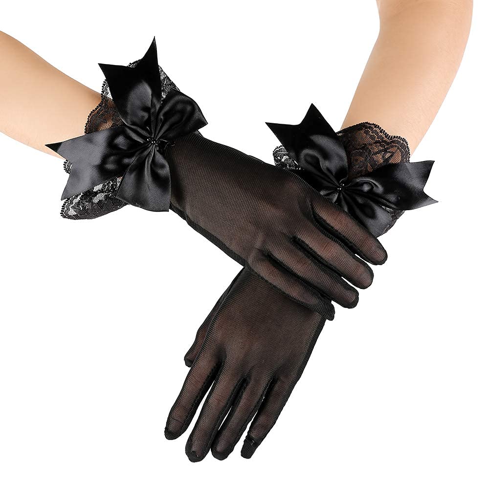PALAY 1 Pair Lace Gloves for Women Girls Black Gloves,Butterfly Bow Design Elegant Bridal Short Mittens for Wedding Party Festival Photography PALAY 1 Pair Lace Gloves for Women Girls Black Gloves,Butterfly Bow Design Elegant Bridal Short Mittens for Wedding Party Festival Photography